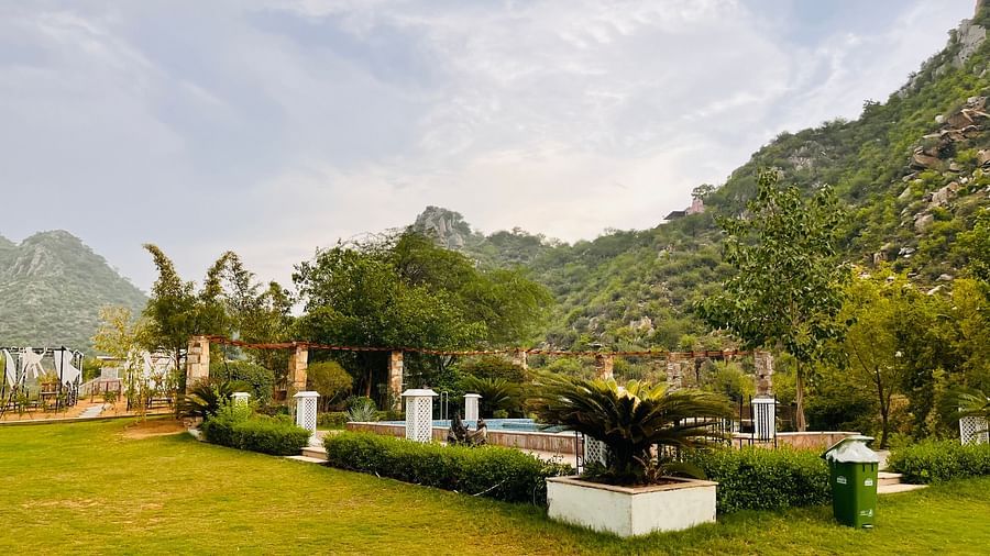 An open space filled with plants and mountains in the background at Valley by Grassfield.