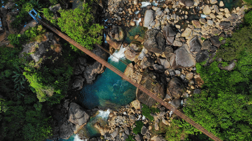 water flowing under the bridge in Meghalaya