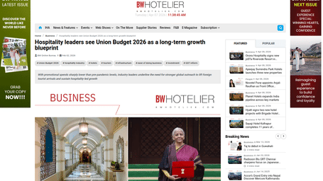 An article by BW Hotelier showcasing Hospitality leaders see Union Budget 2026 as a long-term growth blueprint.