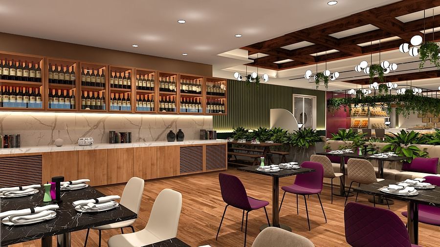 Multi-cuisine restaurant in Kinshasa at Kertel Suites with chairs placed opposite to each other