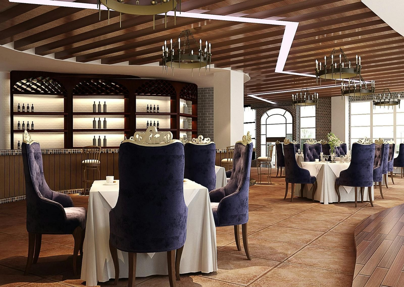 An image of a restaurant with its seating arrangement