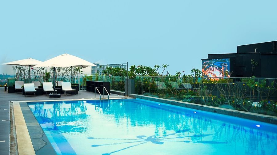 rooftop pool at our hotel in whitefield near VR Mall Bengaluru