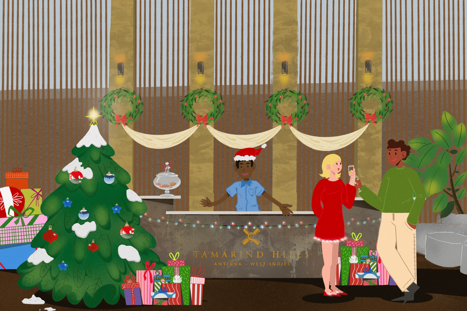 illustration of Festive Christmas celebration setup.