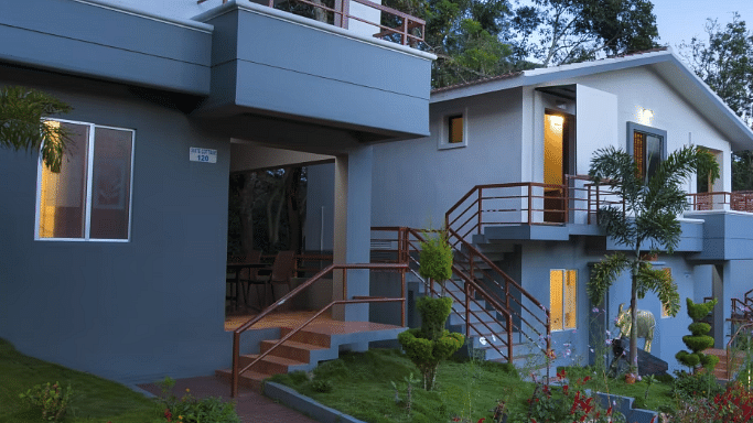 Facade of a duplex during blue hour