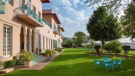 A facade image of Ramgarh Lodge in Jaipur