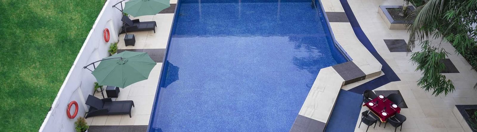 An aerial view of the swimming pool at The Cindrella hotel, Siliguri