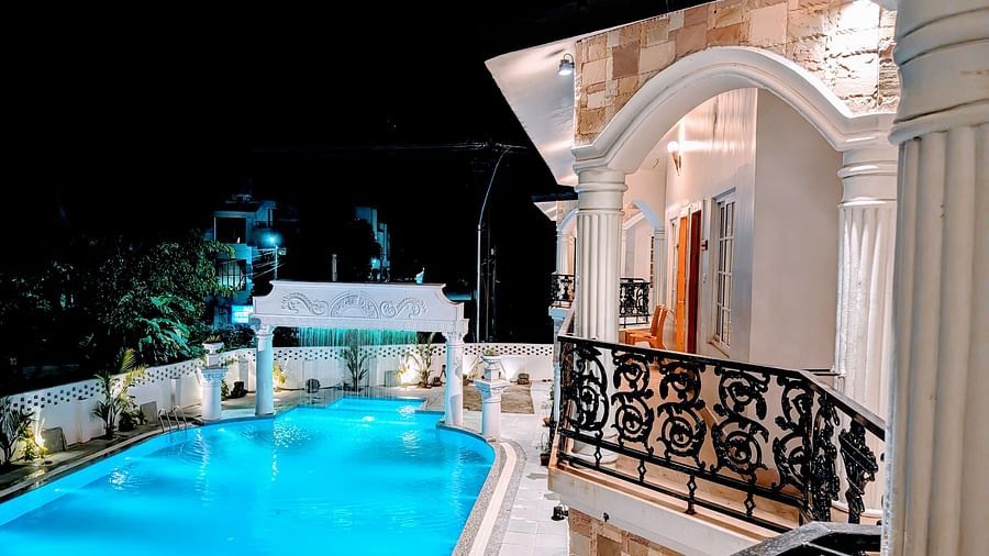 image of the swimming pool in the night taken from above at dip holidays