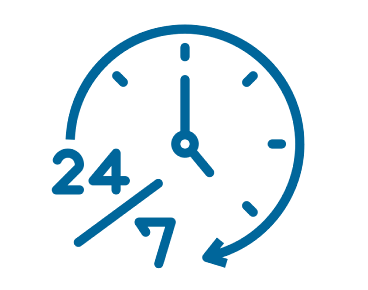 An icon of 24/7 on a clock
