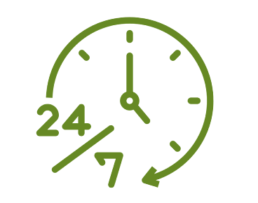 An icon of 24/7 on a clock