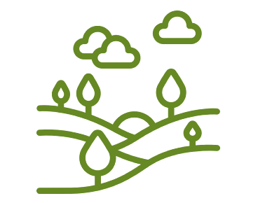 An icon of mountains with trees and sky