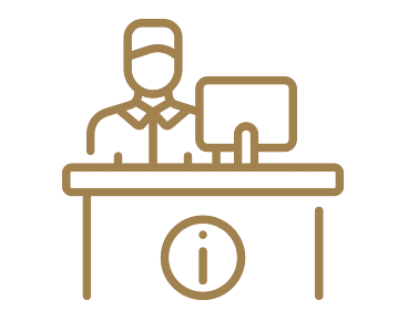 An icon of front desk with a person