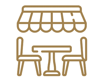 An icon of dining with roof