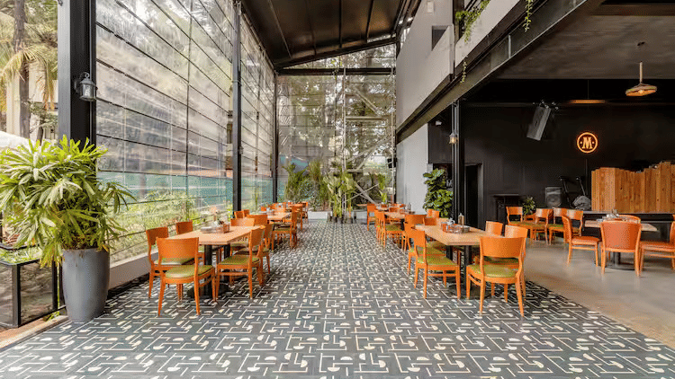 Open-air dining and brewery setup at Mannheim Craft Brewery