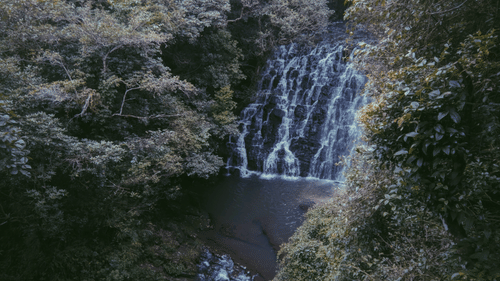 An overview of Elephant Falls in Meghalaya with the water cascading 