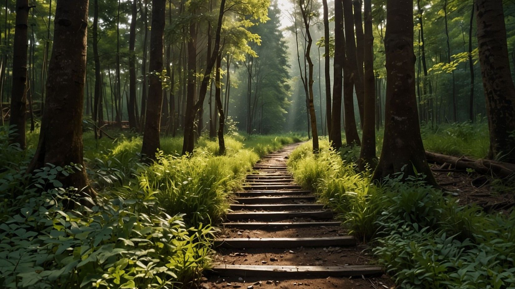 Kundalika nature trail with sunlight through trees