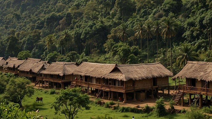 Sajan forest landscape with tribal village