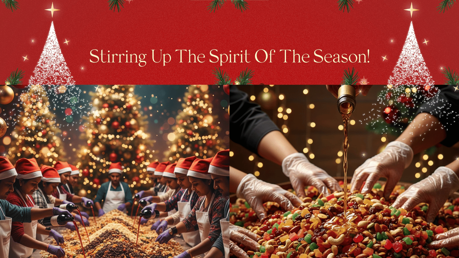 Christmas cake mixing ceremony with festive decorations at Accord Puducherry.