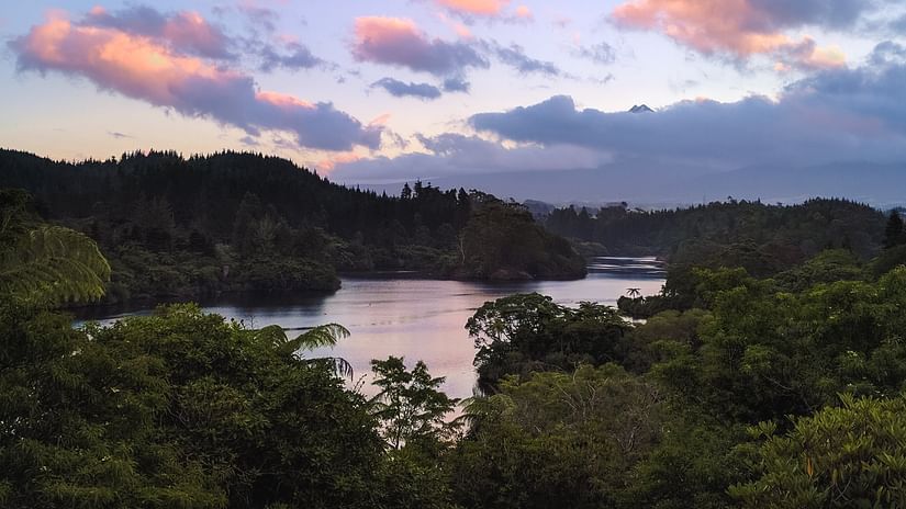 A beautiful scenery in which there is a river surrounded by greenery and beautiful clouds in the sky - Stone Wood Mountain Resort, Dharamshala