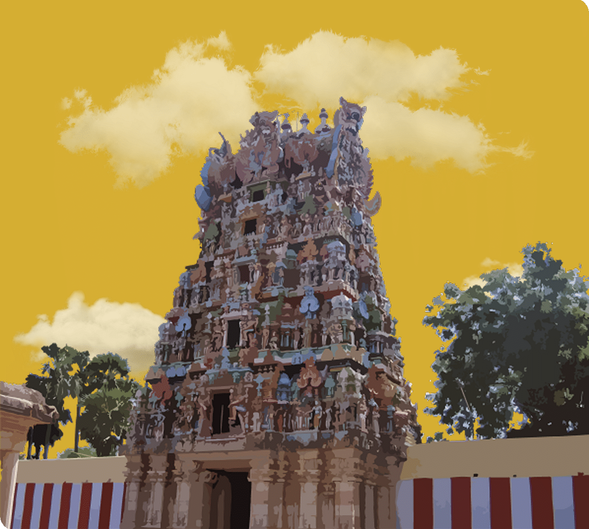 Richly sculpted entrance of a temple with warm tones and layered design.