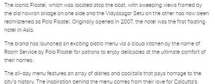 an article of Restaurant India Online 2 16th June 2021 - polo floatel kolkata