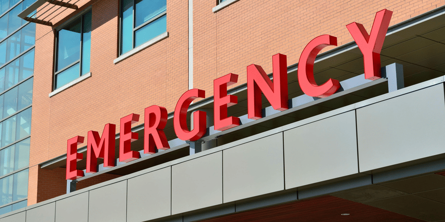 A photo showing the Red Signage reading Emergency at a hospital