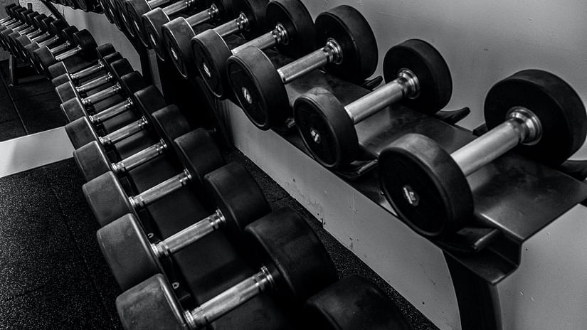 Fitness centre with dumbles