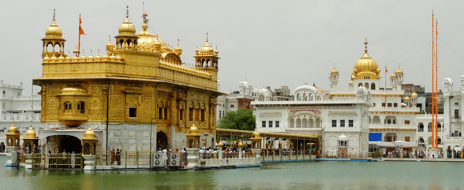 Golden Temple, centrally located, is surrounded by water.