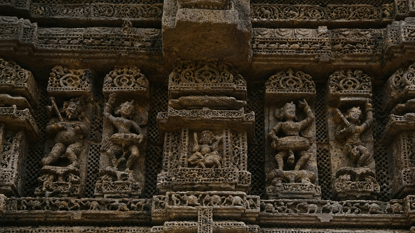 A close up shot of the intricate carvings of the temple.