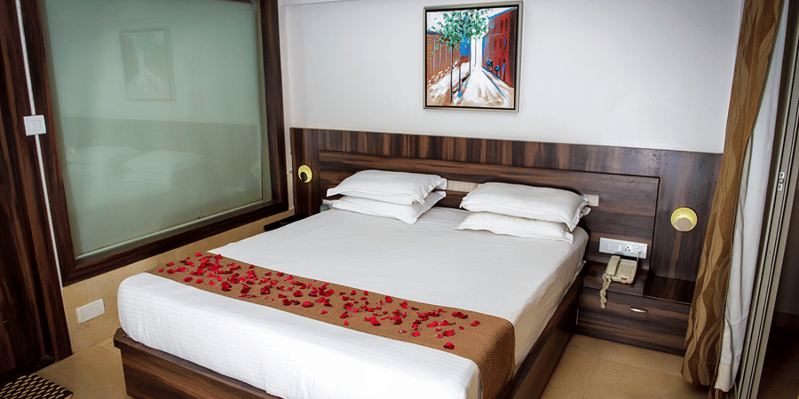 The bedroom of the deluxe villa at the resort.
