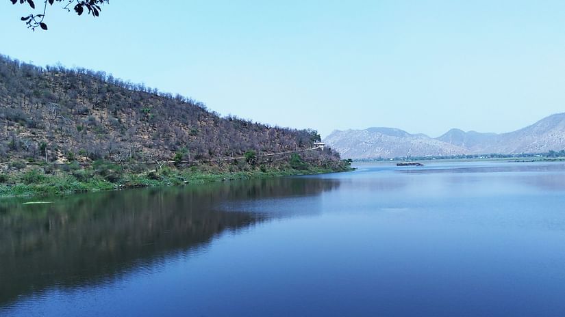 The lush green hill descends towards the Siliserh Lake in Alwar