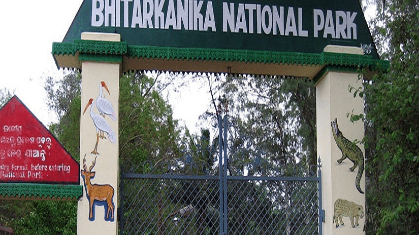 Welcome sign with at Bhitarkanika National Park.