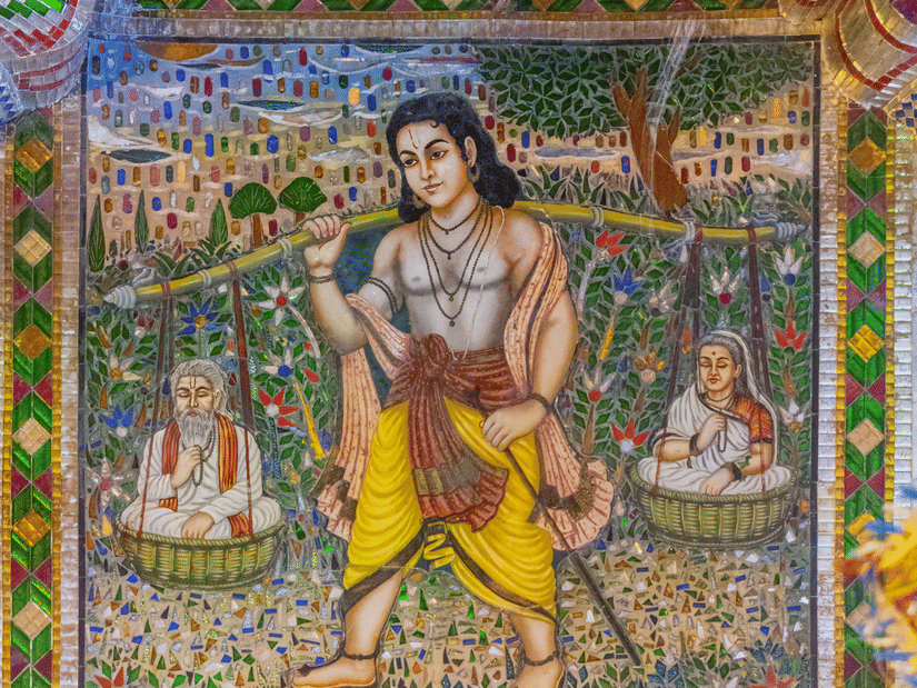 Tanjore painting depicting Lord Murugan seated against an ornate floral backdrop with vibrant colours, gold detailing, and intricate decorative motifs.