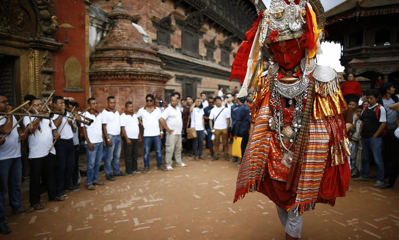 Panchadan where people are gathered to celebrate Gunla Parva