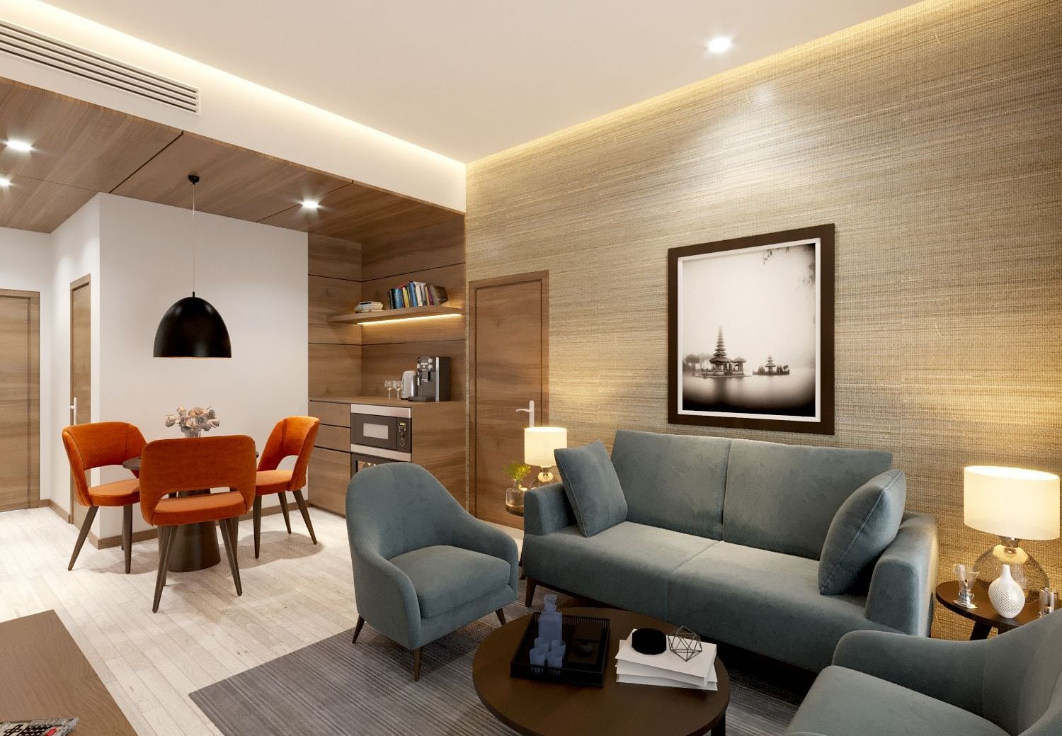 image of the living room of a Two Bedroom Suite in Kinshasa at Kertel Suites with a four seater sofa set 