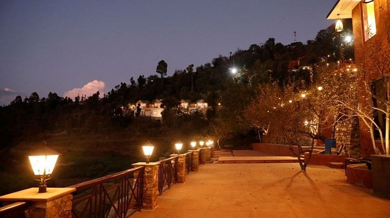 warmly lit balcony at Digantaa resort
