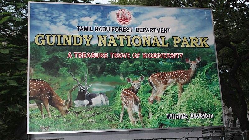 a signboard of Guindy National Park with animals on it, a must-visit on your Weekend Getaways in Chennai