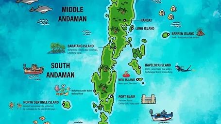 Map of the Andaman Islands highlighting all major attractions