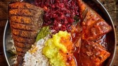 An image featuring a wholesome fish curry thali.