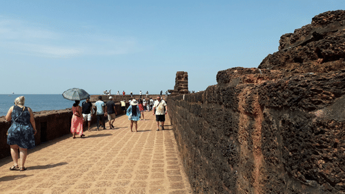Aguada Fort, Goa, a massive 17th century fort overlooking the sea.
