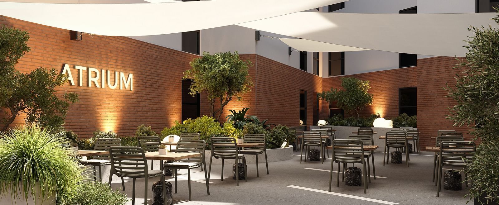 Comfortable dining seating at the Atrium at The Pelican Hotel, Accra.