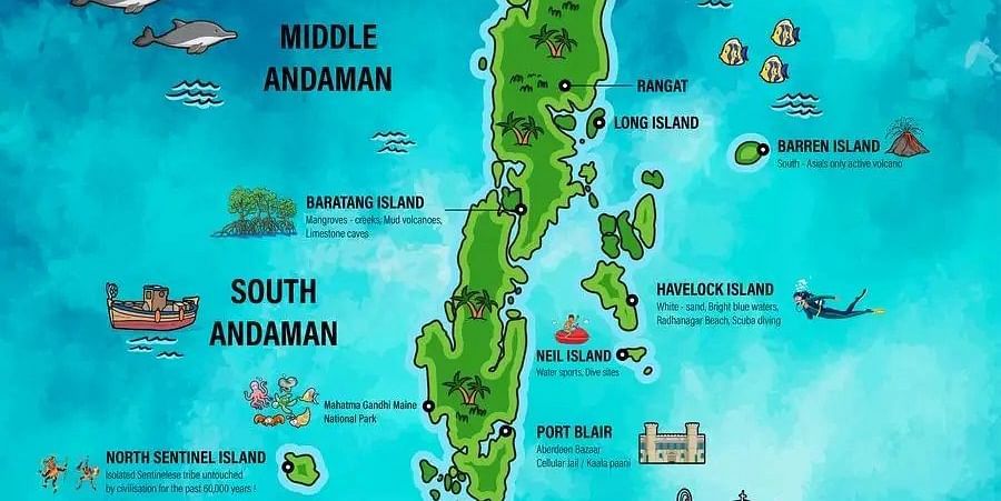 Map of the Andaman Islands highlighting all major attractions