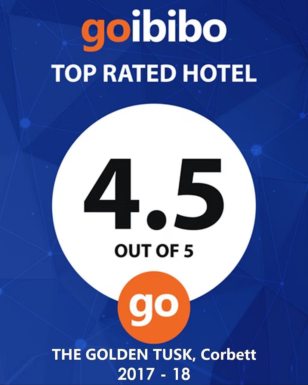 A creative by Goibibo for the top rated hotel in the year 2017 for the Golden Tusk Resort.