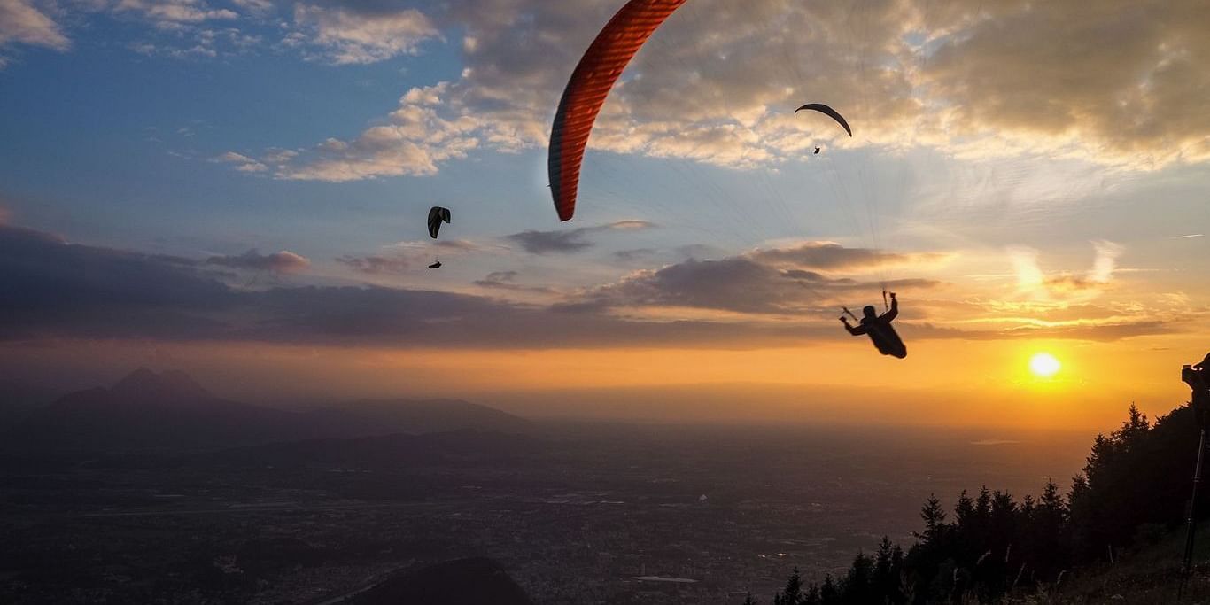 paragliding during sunset