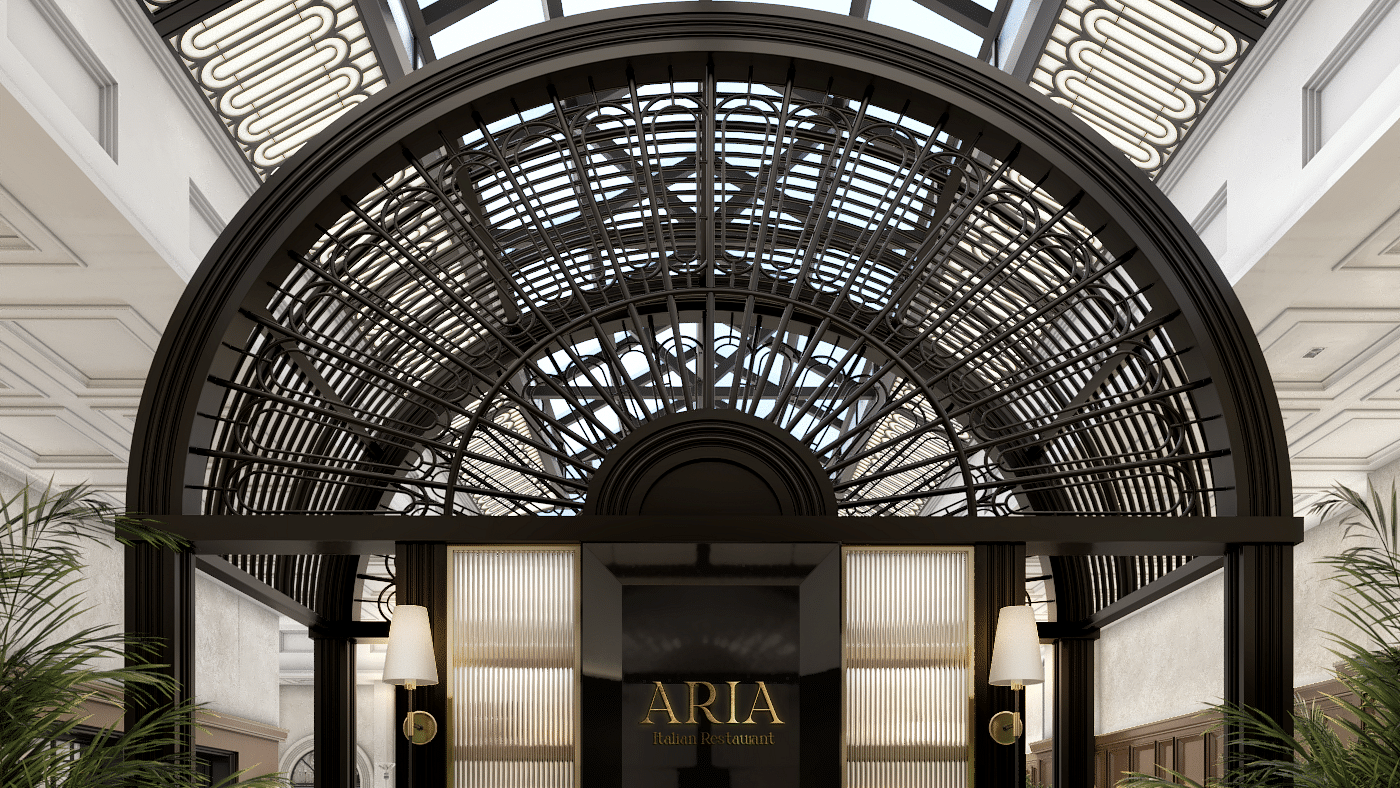 Entrance of Aria Italian restaurant with a black coloured elegant gate at kertel suites, kinshasa