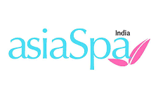 Logo of the asiaSpa featuring the name of the spa with 'India' written on top and two pink leaves.
