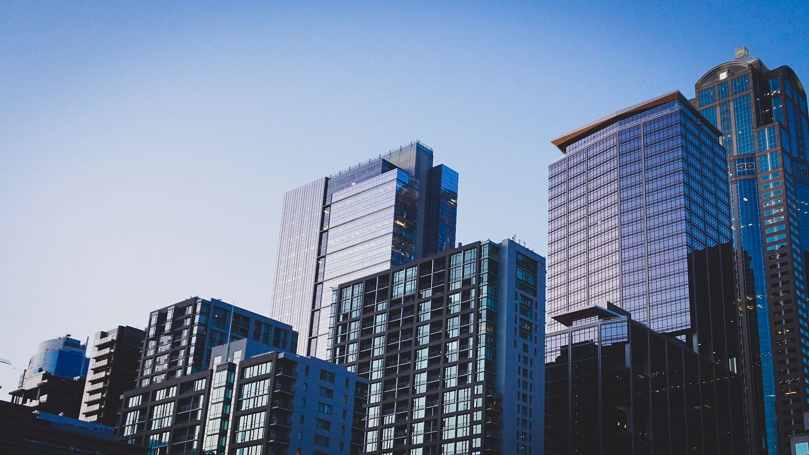 Numerous sky rise buildings with the blue sky in the background