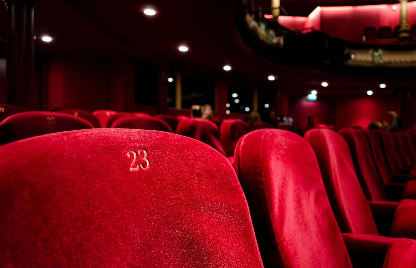 an image of side view of rows of theatre seats