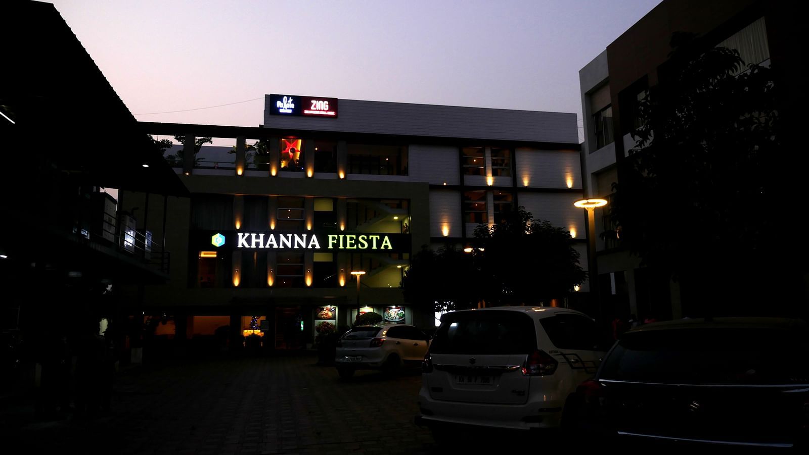 facade view of Khanna Fiesta, Vellore at dark 