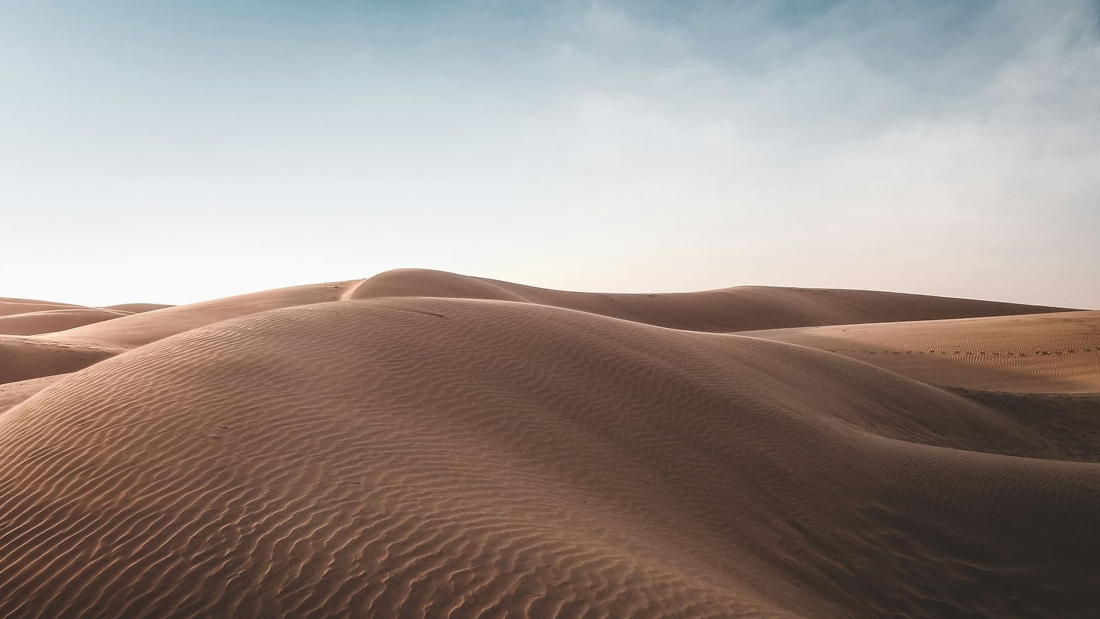 An overview of the Thar Desert having dunes with intricate designs made by wind.