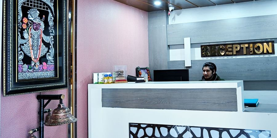 The reception desk at our hotel in Badrinath - Panchvati Inn Badrinath